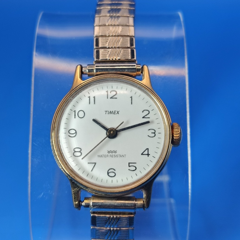 Vintage 1988 Timex Mechanical Wind 25mm‎ Women's Watch Stretch Bracelet Restored